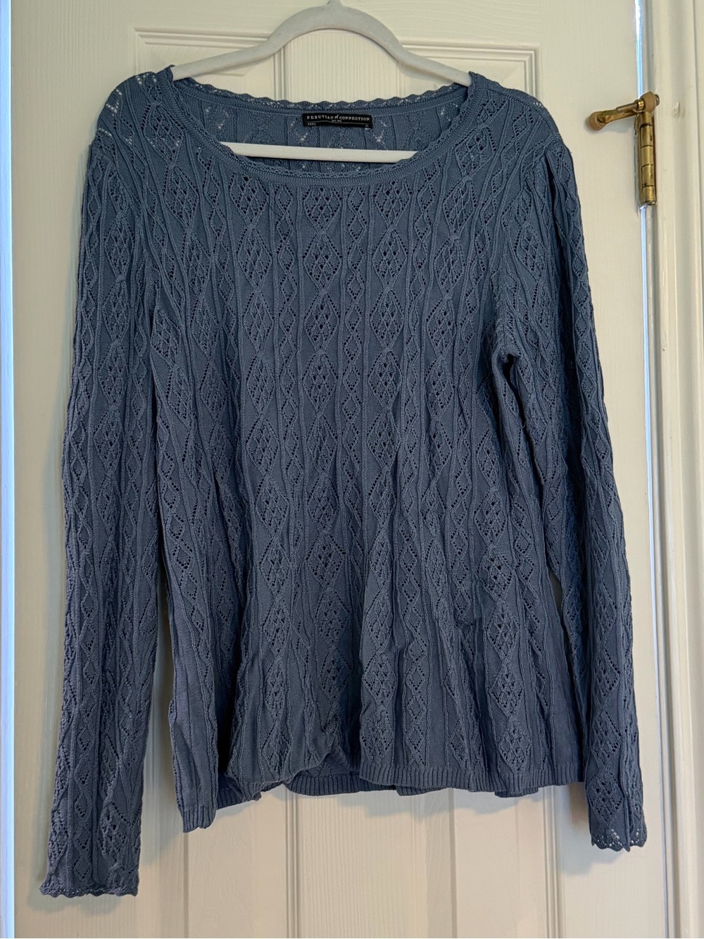 Peruvian Connection Pointelle Openwork Knit Sweater